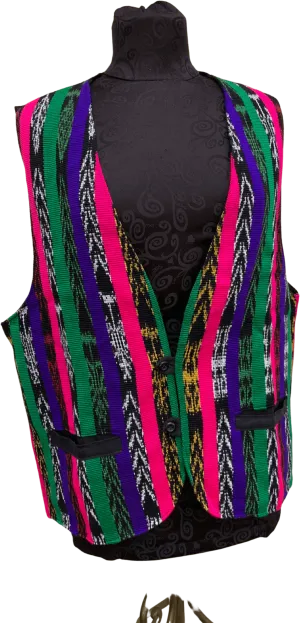 00's Neon Pink Green and Violet Striped Geometric Print Woven Vest