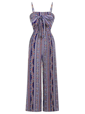 1930s Spaghetti Strap Lace-Up Bohemian Jumpsuit