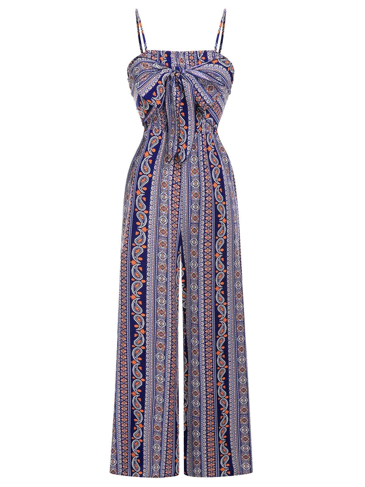 1930s Spaghetti Strap Lace-Up Bohemian Jumpsuit