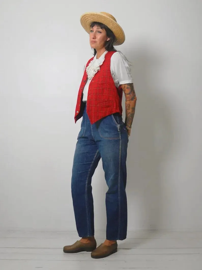 1950's Red Wool Plaid Vest