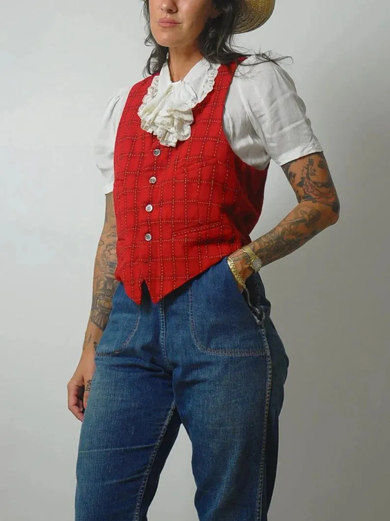 1950's Red Wool Plaid Vest