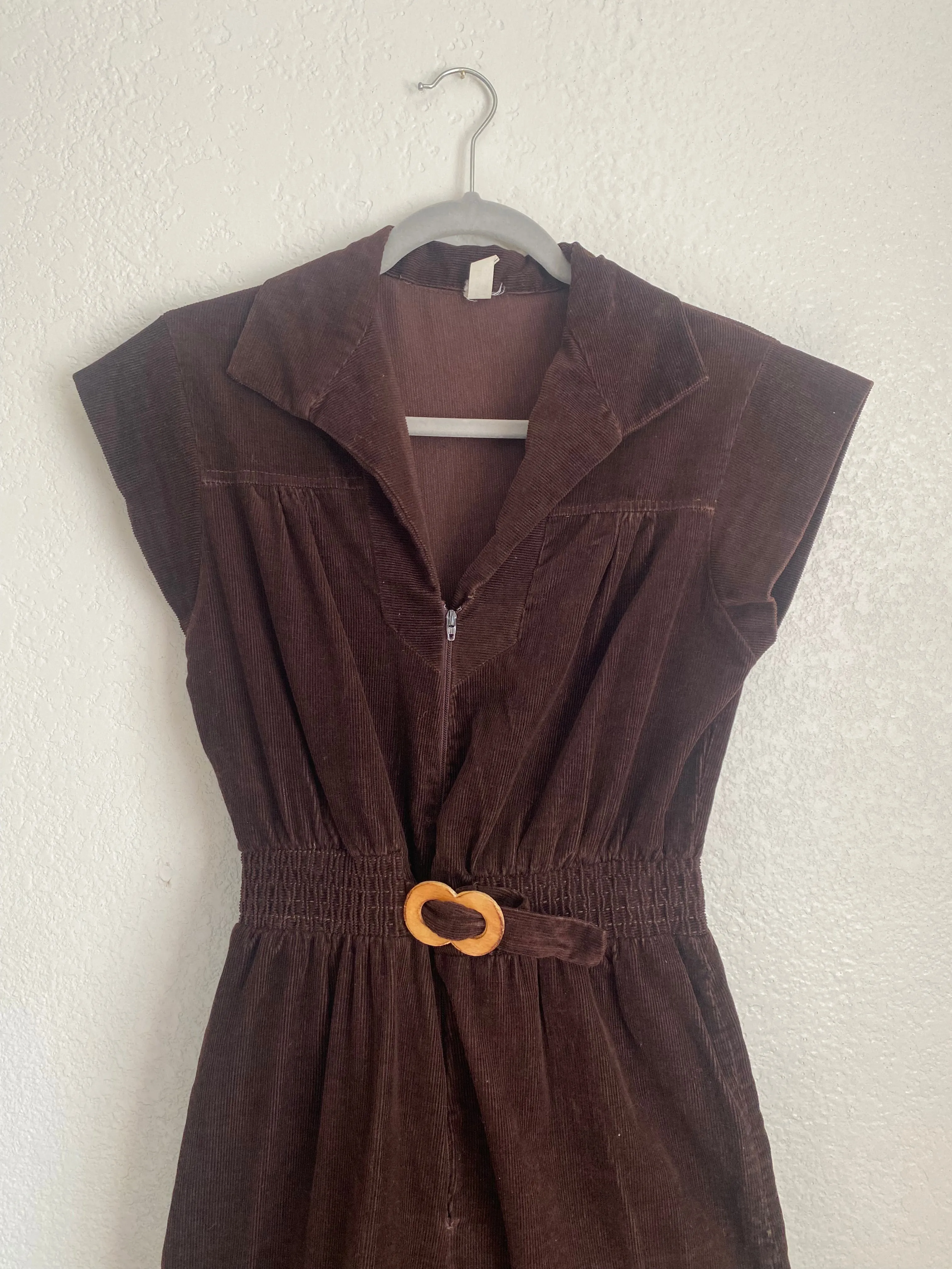 1970s Brown Corduroy Jumpsuit with Dresden quilt patches