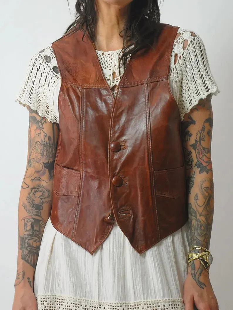 1970's Tobacco Leather Vest