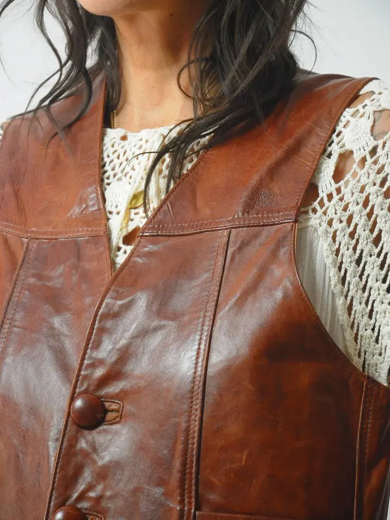 1970's Tobacco Leather Vest