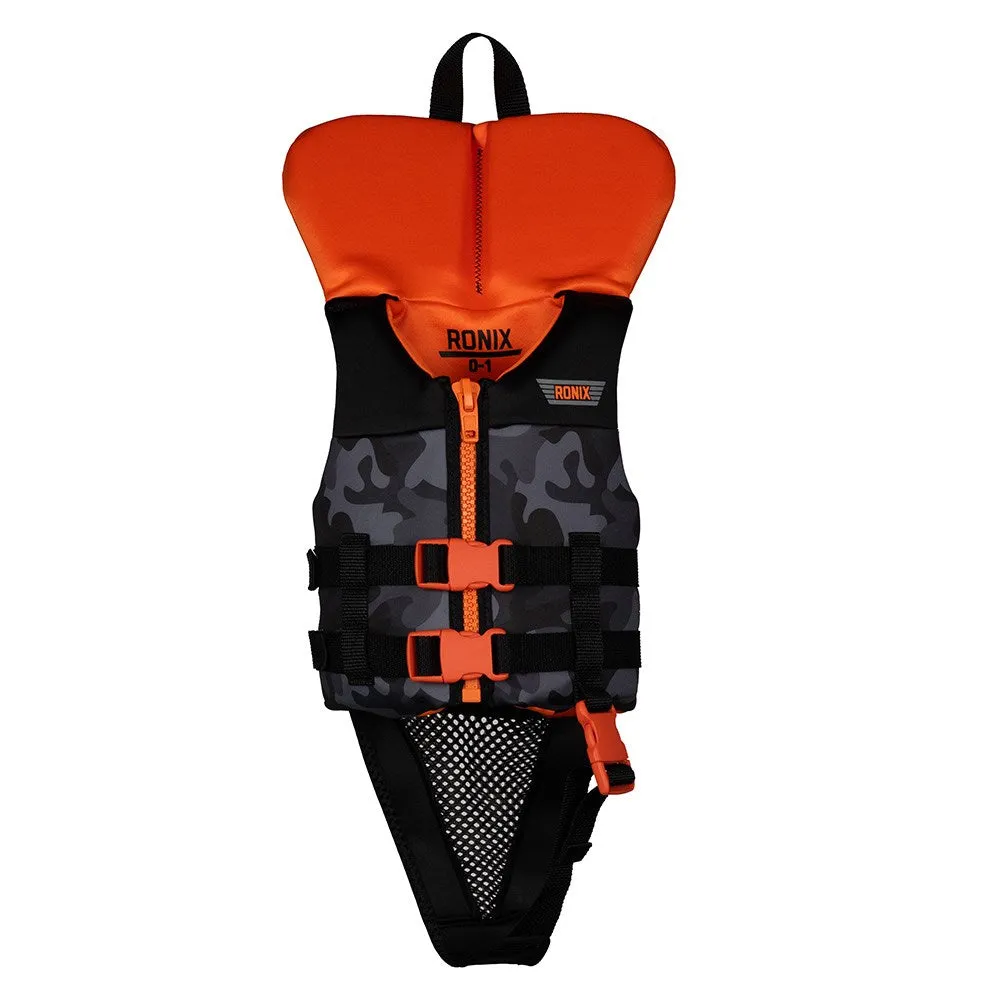 2025 Ronix Neptune Boys L50S Vest W/ Collar - Black Camo / Neon Orange