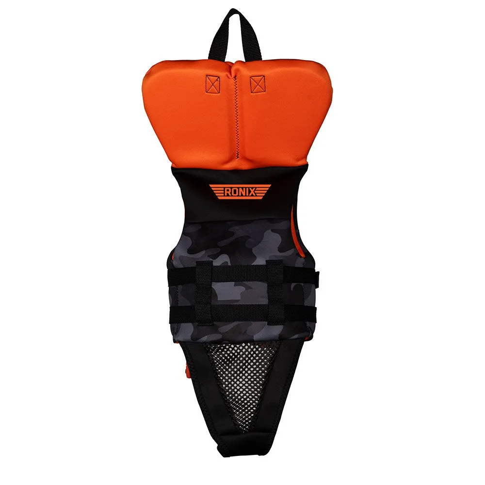 2025 Ronix Neptune Boys L50S Vest W/ Collar - Black Camo / Neon Orange