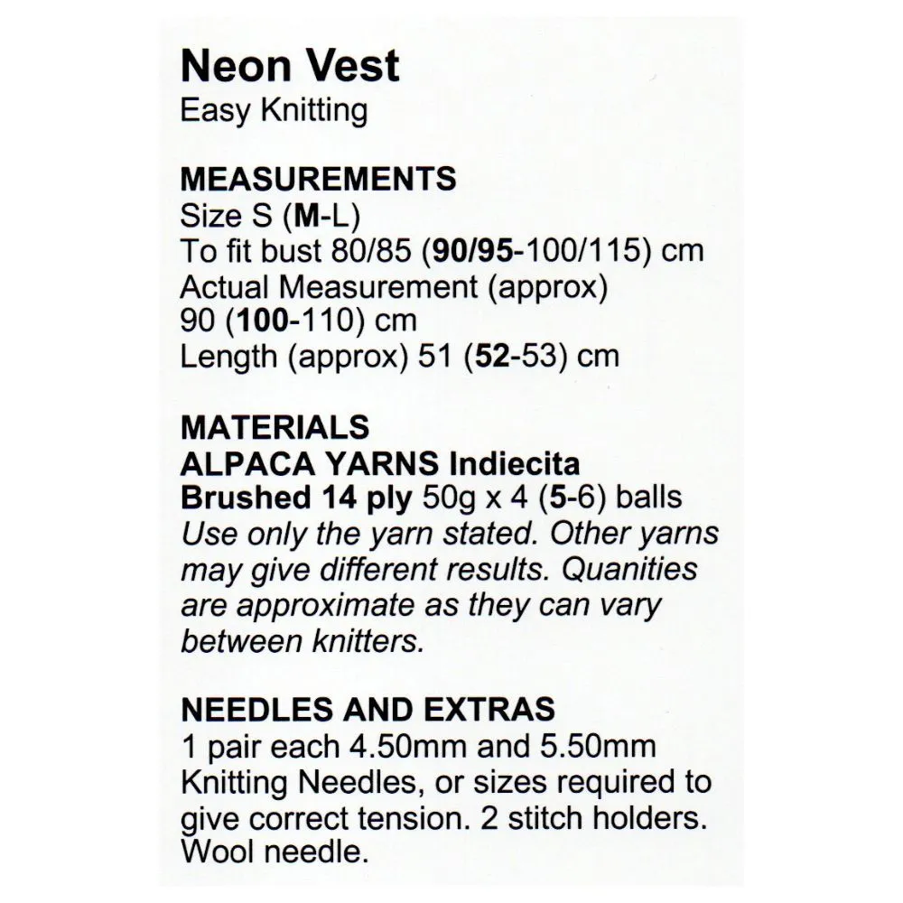 Alpaca Yarns Neon Vest (AP1147)