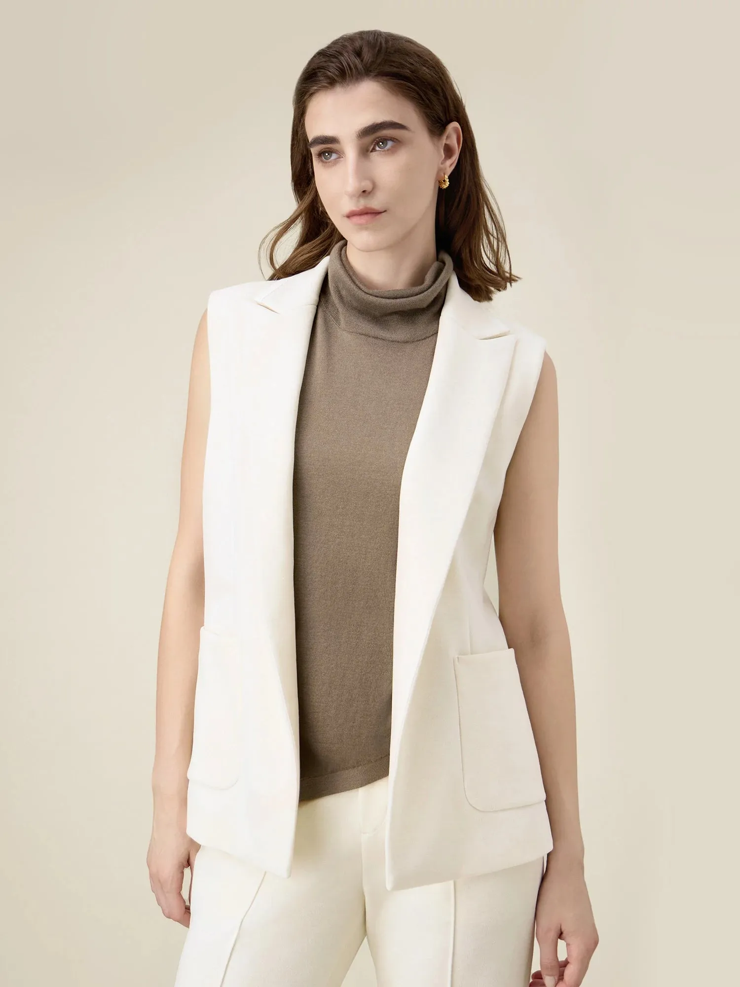 Amoretu Notched Lapel Sleeveless Knit Blazer Vest