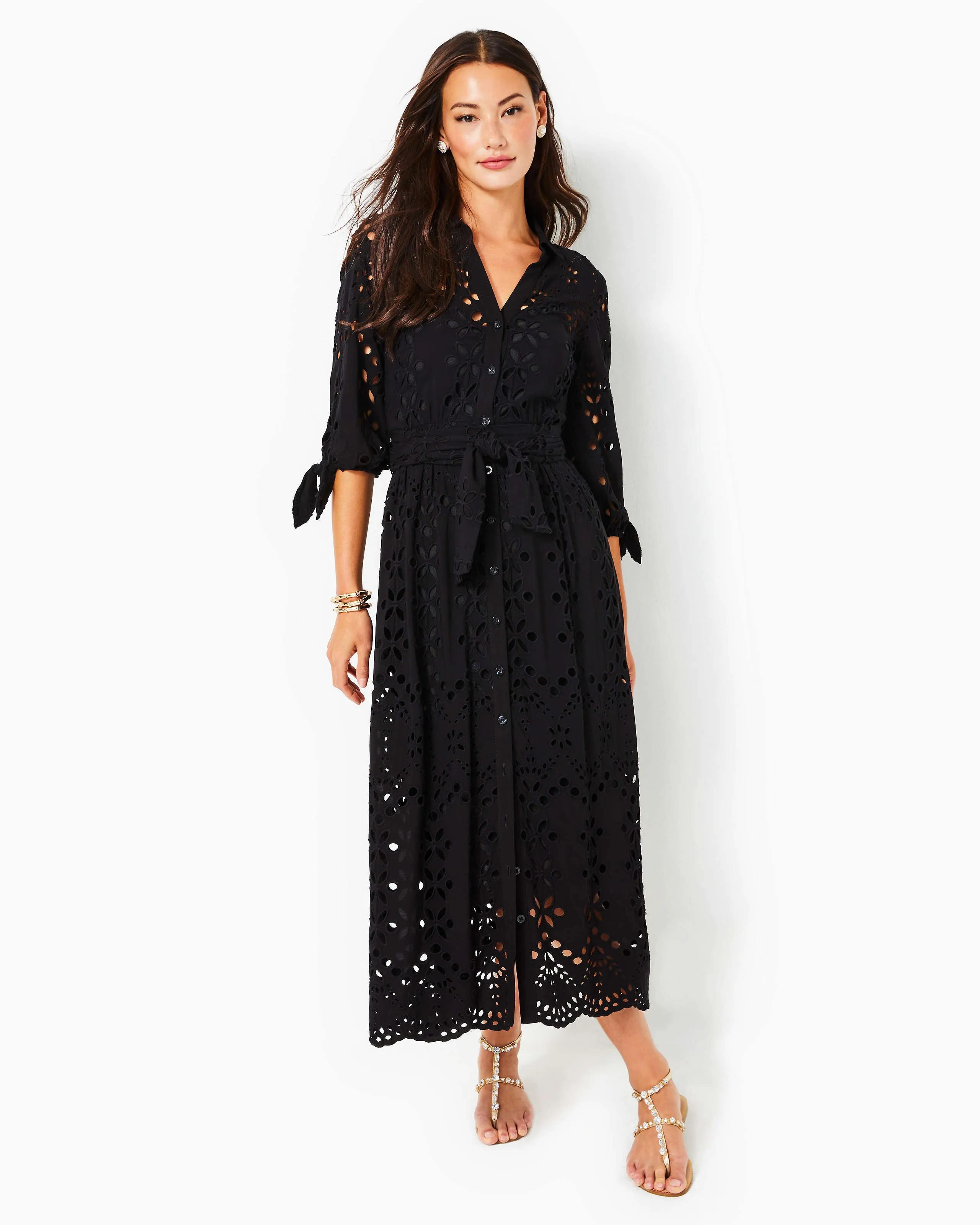 Amrita Eyelet Midi Dress, Onyx