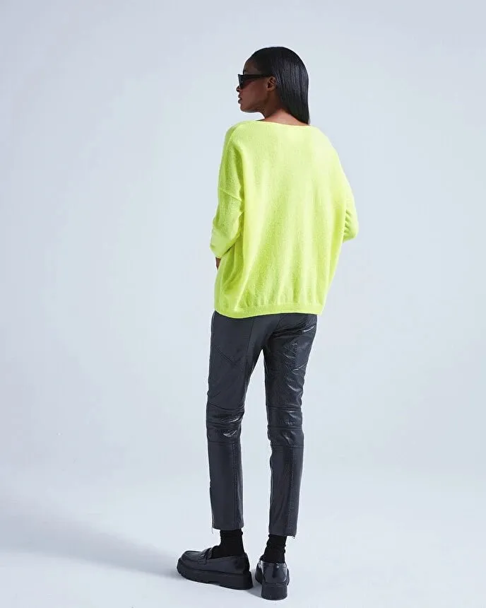 Angele V Neck Sweater Neon Lemon