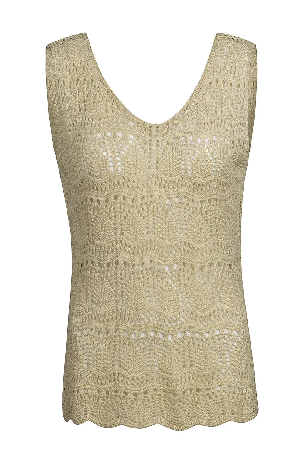 Apricot Elegant Crocheted V Neck Sleeveless Sweater Vest