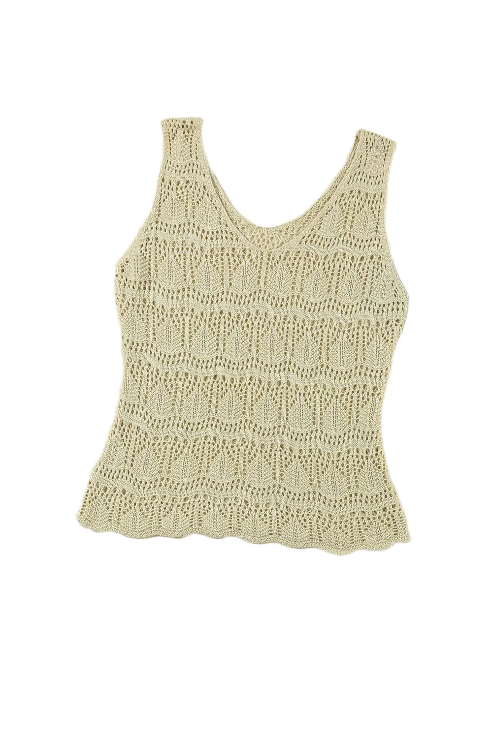 Apricot Elegant Crocheted V Neck Sleeveless Sweater Vest