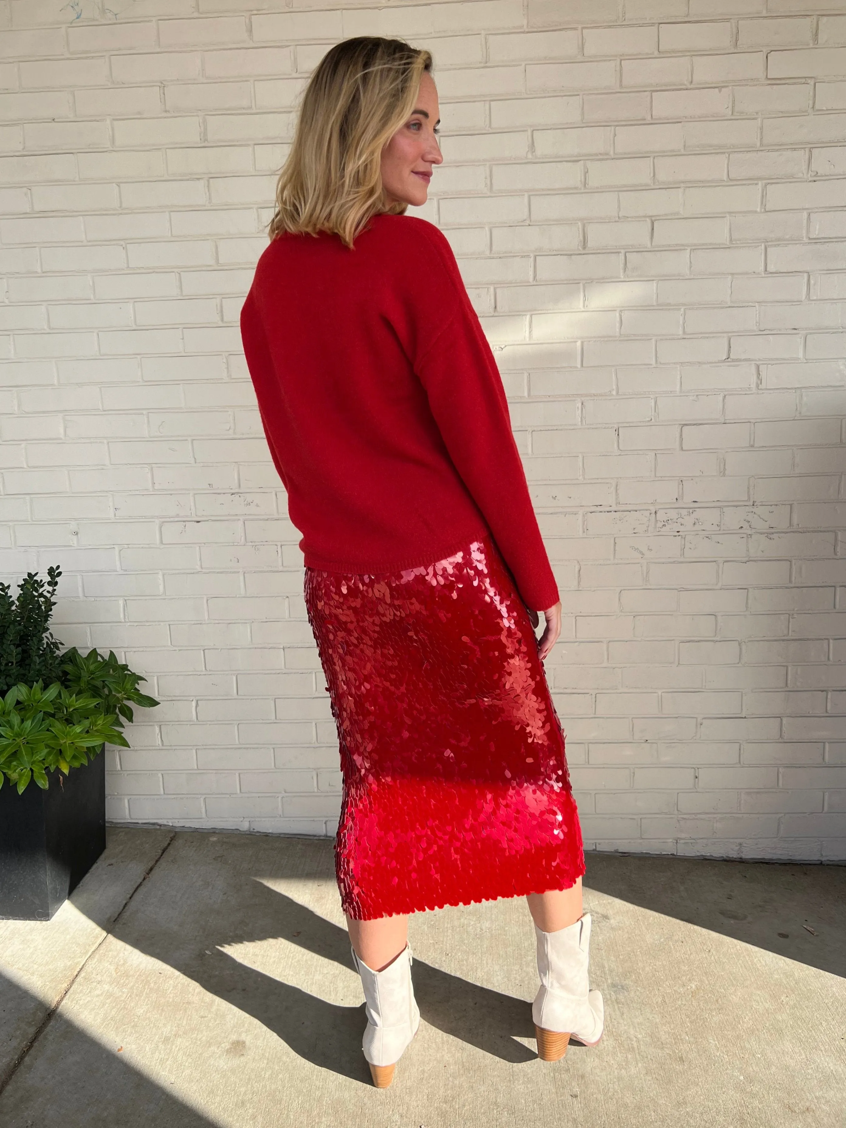 [ASTR The Label] Amos Sequin Midi Skirt - Red