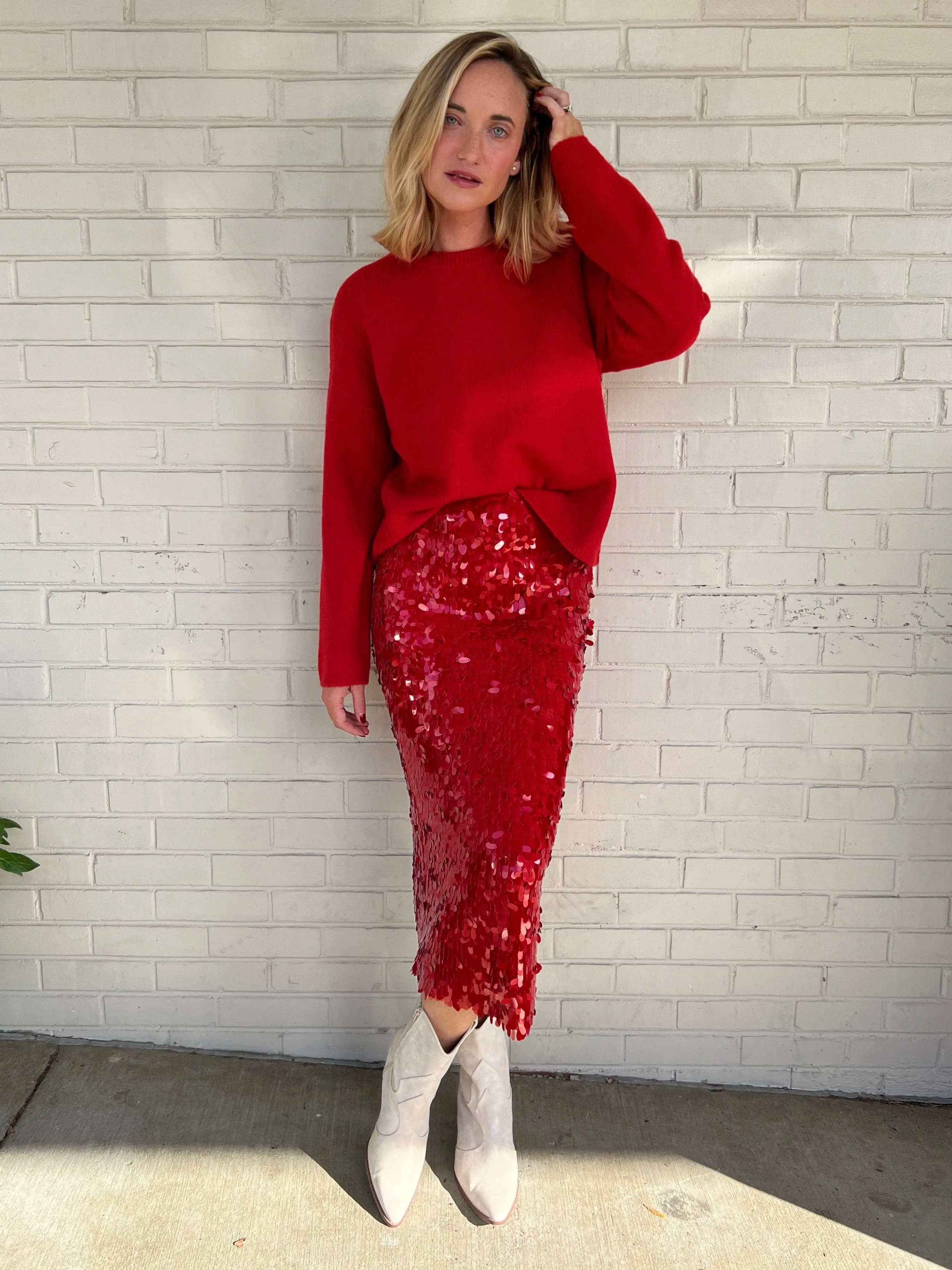 [ASTR The Label] Amos Sequin Midi Skirt - Red