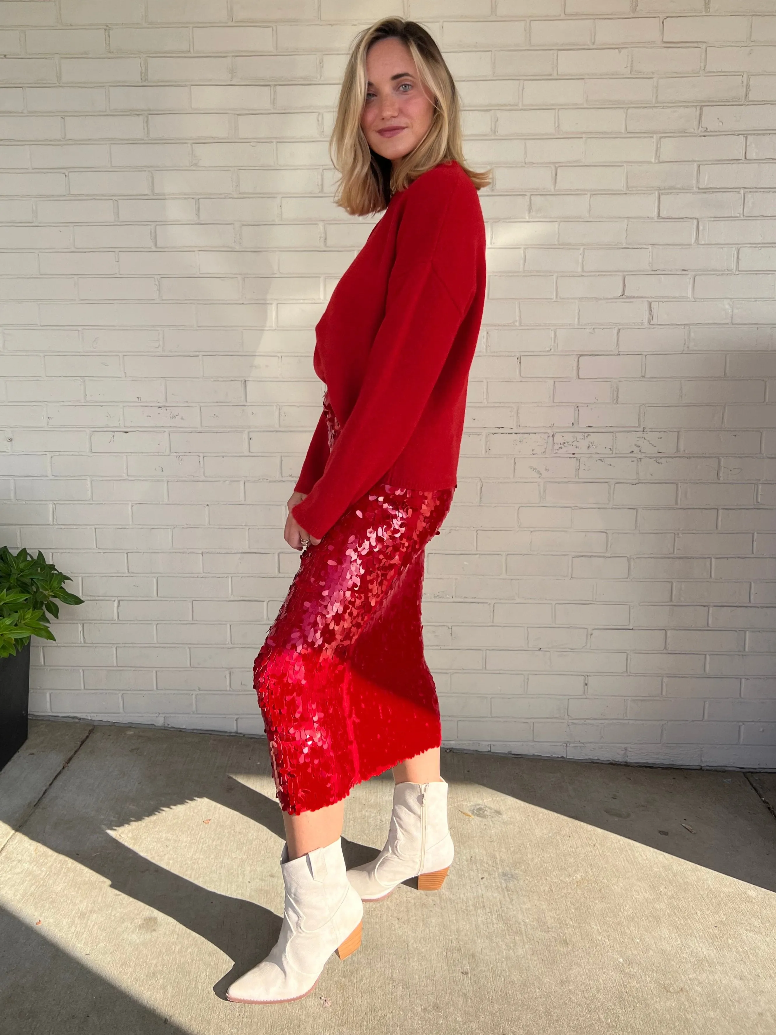 [ASTR The Label] Amos Sequin Midi Skirt - Red