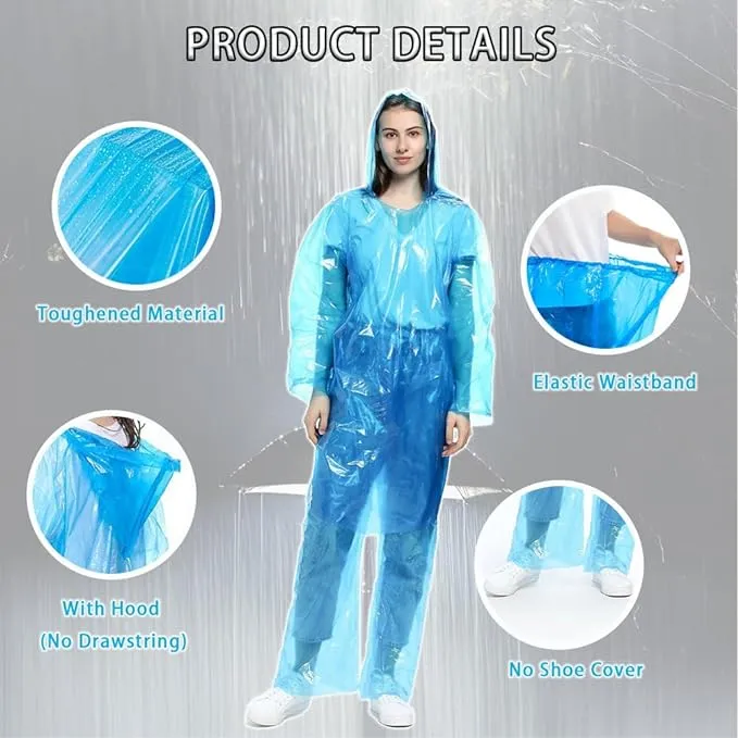 AuRiver 3 Sets Disposable Rain Ponchos with Pants, Waterproof Ponchos Adults, Light Weight Rain with Hood Women Men, Thickened Rain Poncho with Pants