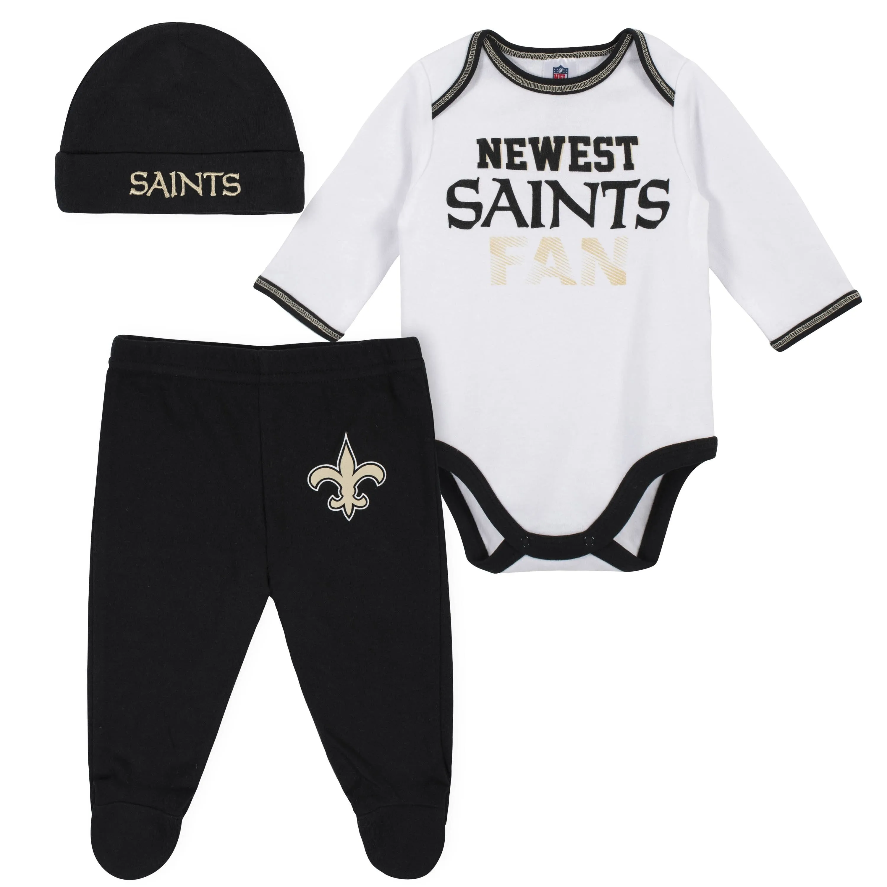 Baby Boys New Orleans Saints 3-Piece Bodysuit, Pant and Cap Set