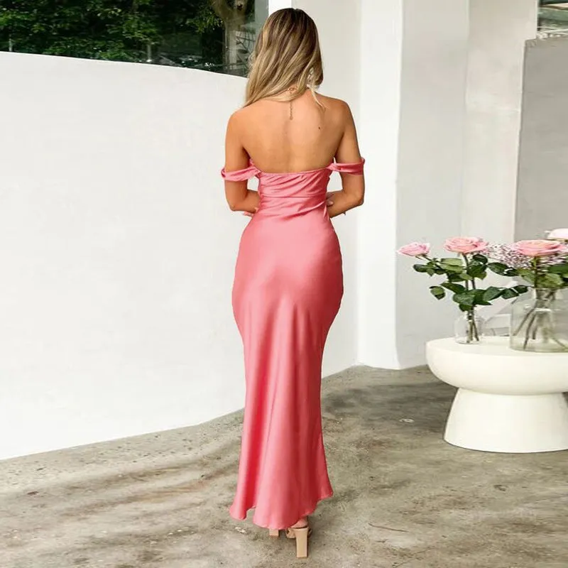 Barbara Pleated Backless Evening Maxi Dress