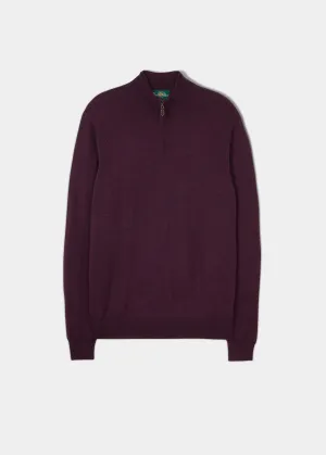 Barton Merino Wool 1/4 Zip Mock Jumper in Black Grape - Regular Fit