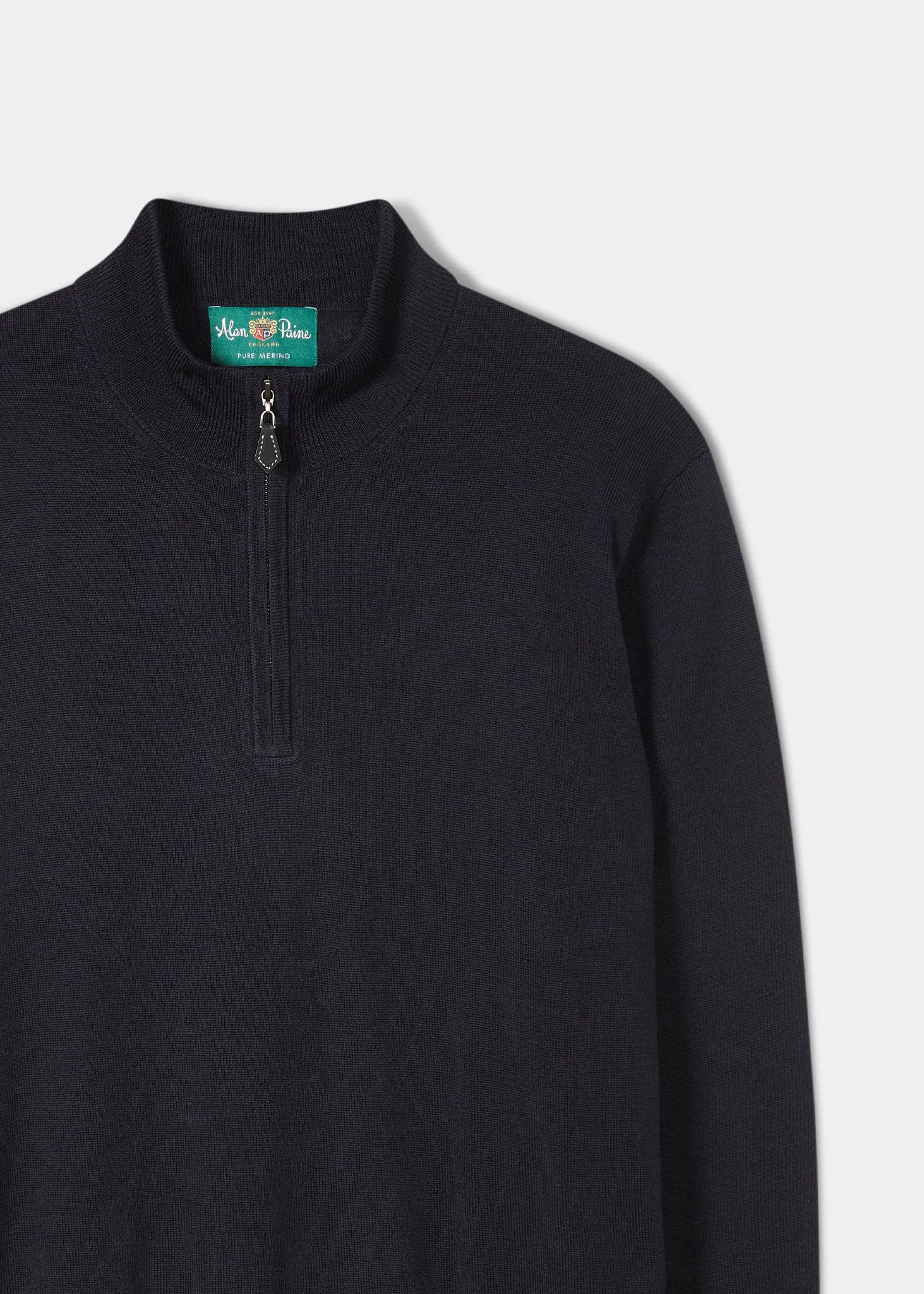 Barton Merino Wool 1/4 Zip Mock Jumper in Dark Navy - Regular Fit