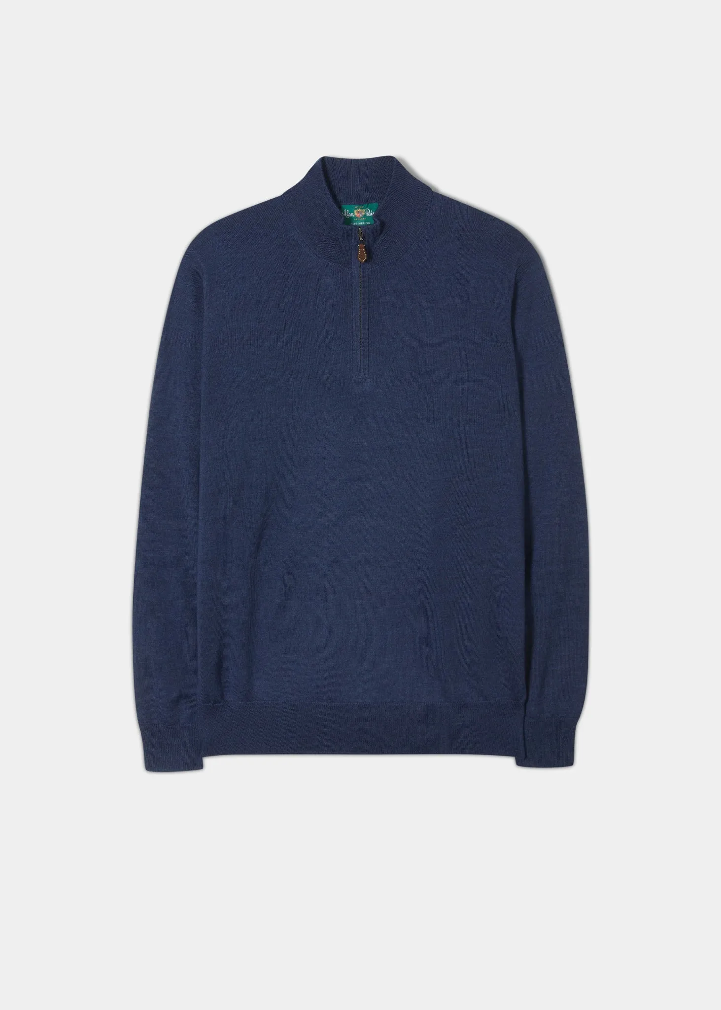 Barton Merino Wool 1/4 Zip Mock Jumper in Indigo - Regular Fit