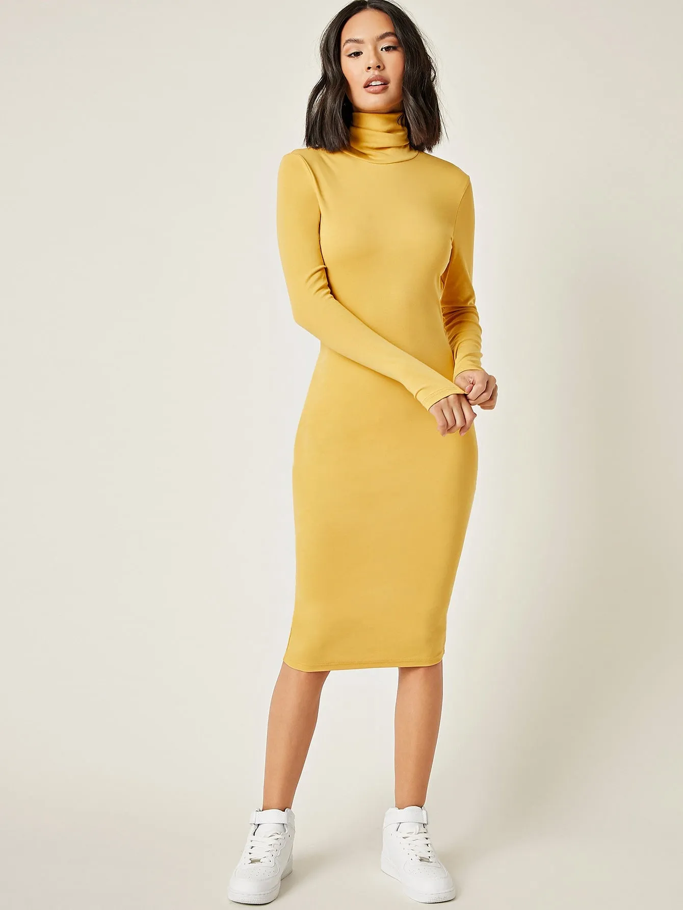 BASICS High Neck Solid Bodycon Dress