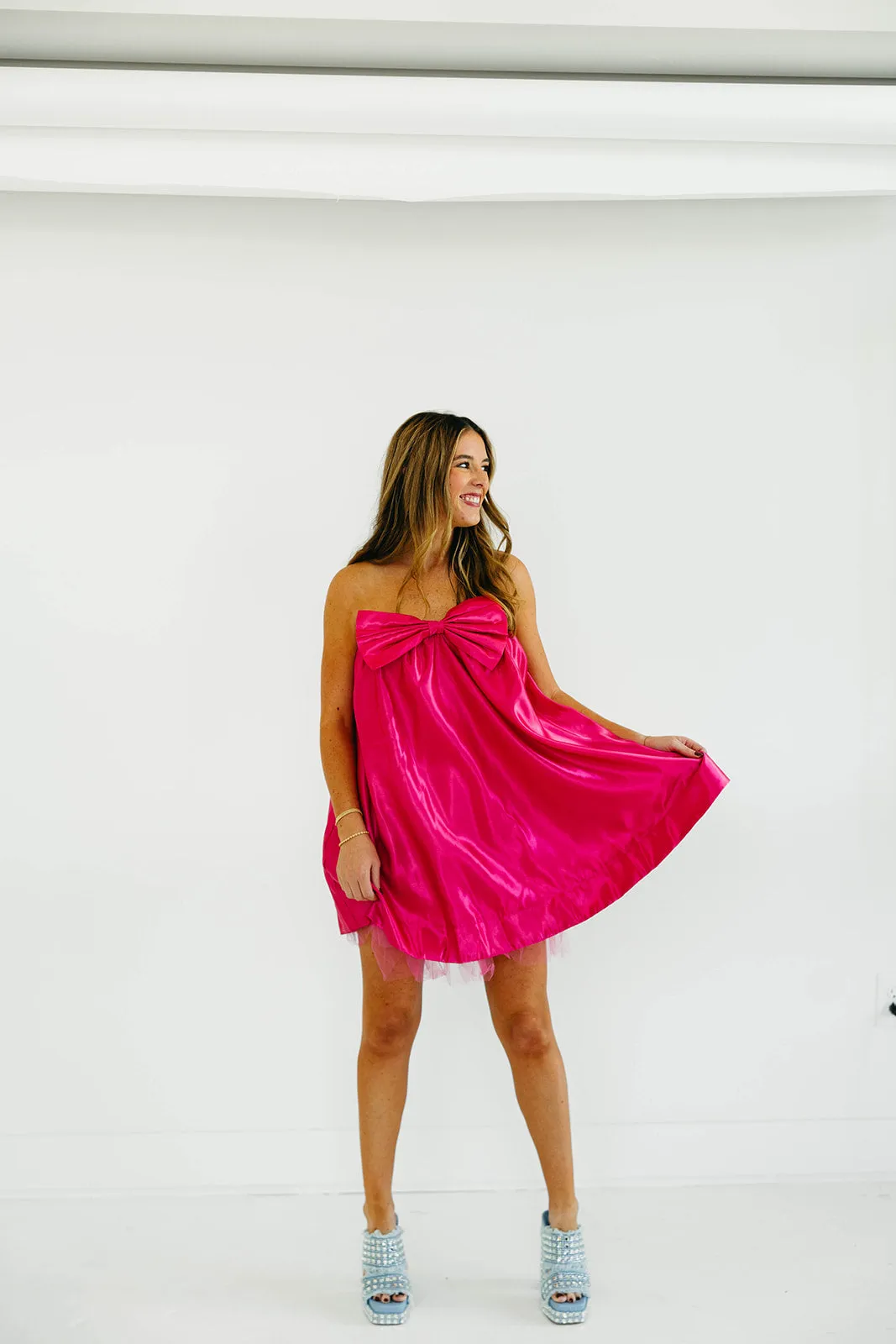 Betty Bow Dress - Hot Pink