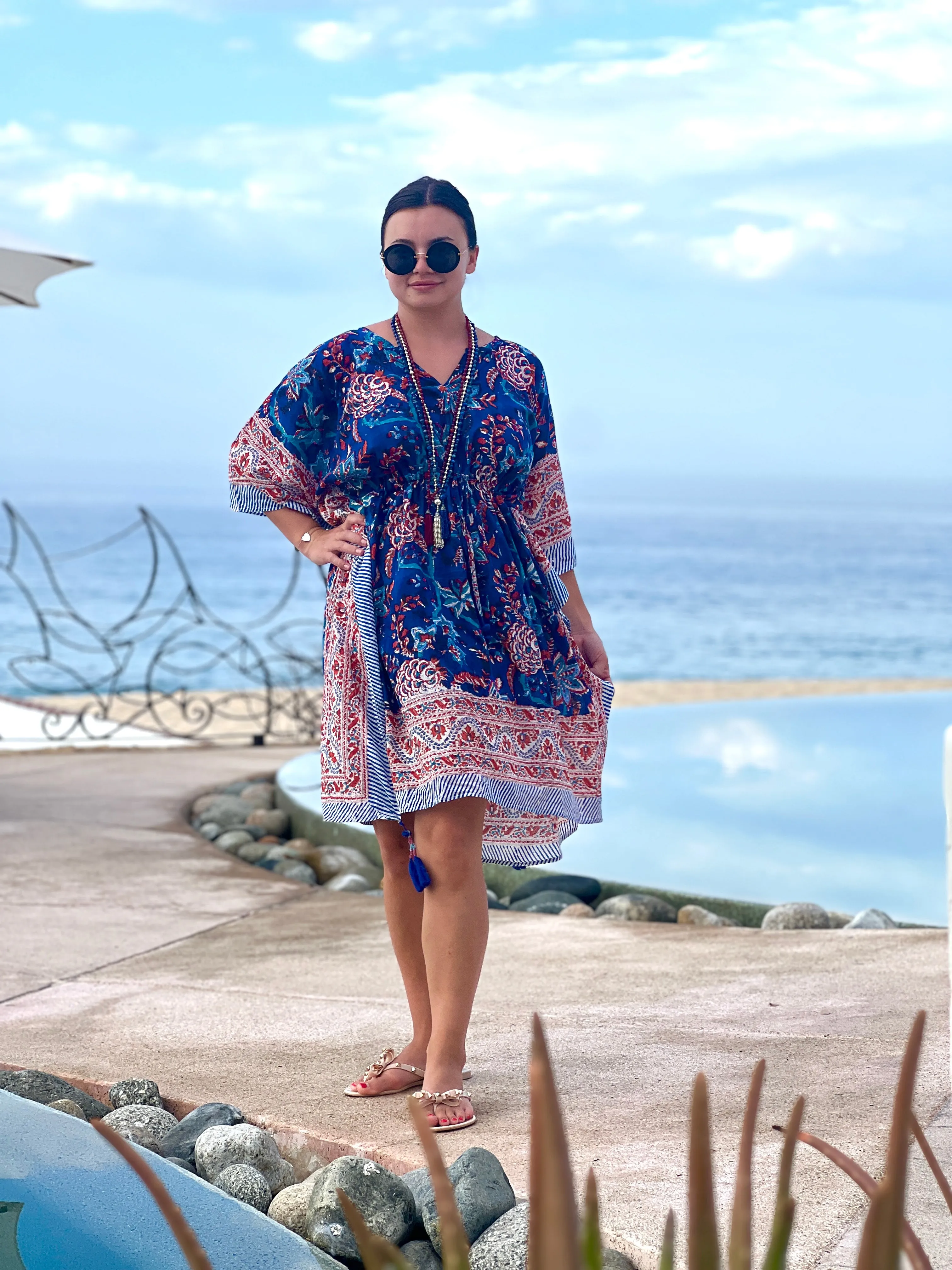 Bhawani Blue Floral Midi Kaftan