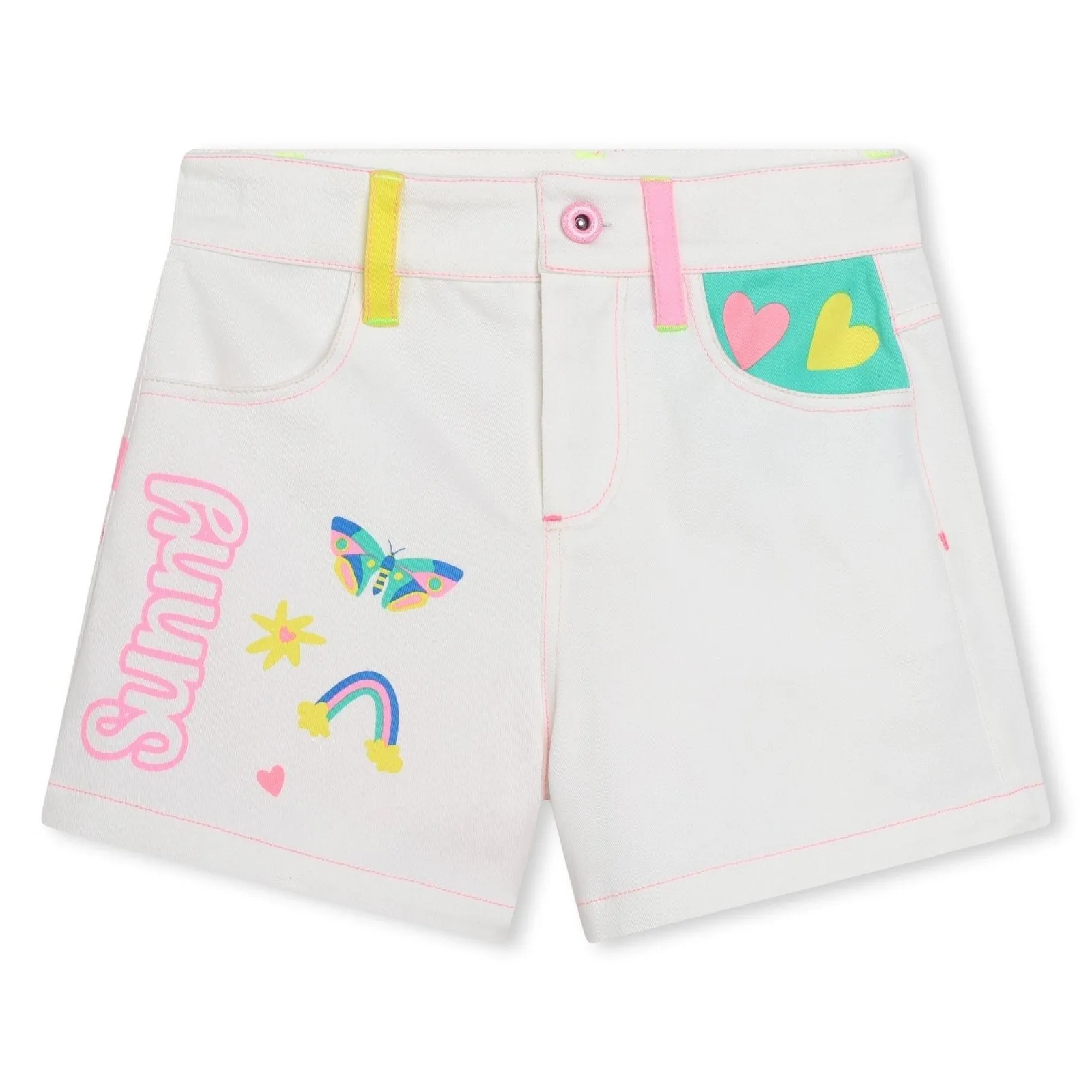 Billieblush Girls White and Neon Sunny Print Twill Shorts