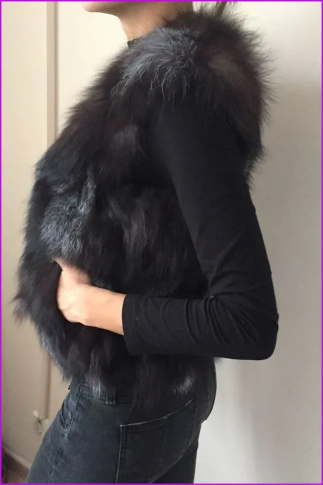 Black Fox Fur Gilet 50cm