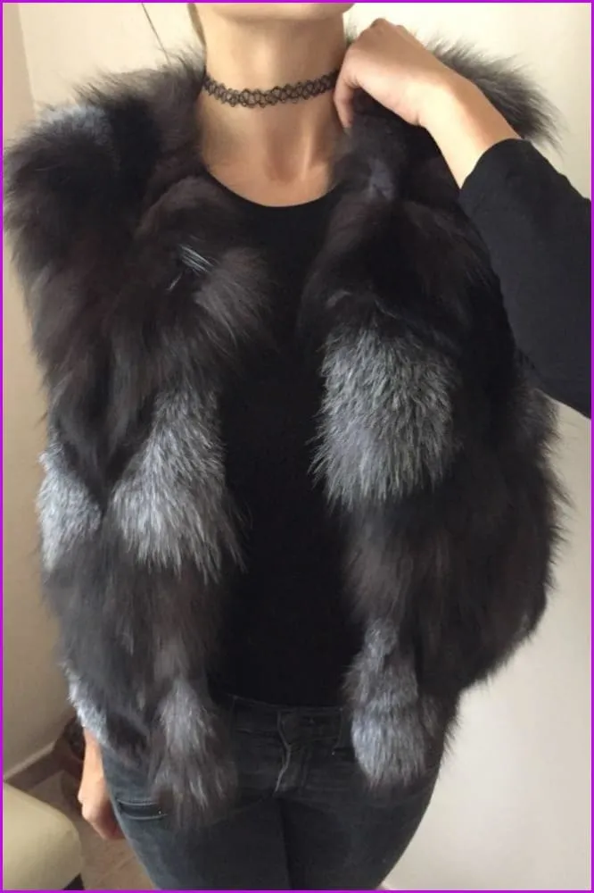 Black Fox Fur Gilet 50cm