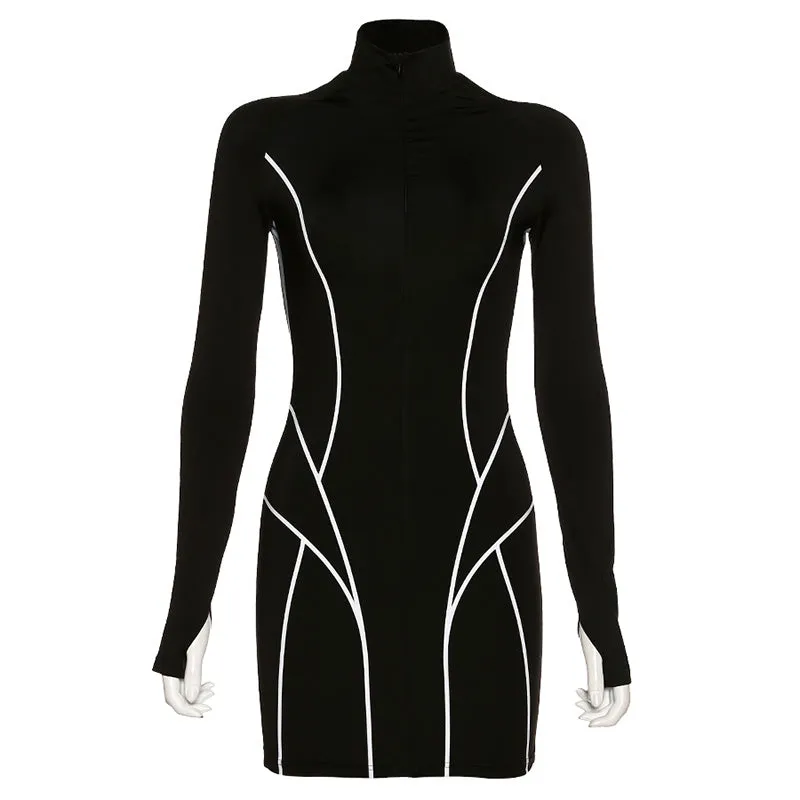 Black Reflective Panel Hip Dress