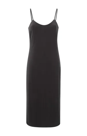 Black slip dress with thin straps in jersey fabric