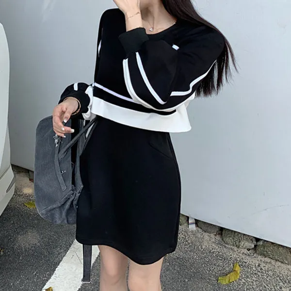 Black White Color Matching Fake Two Piece Short Dress