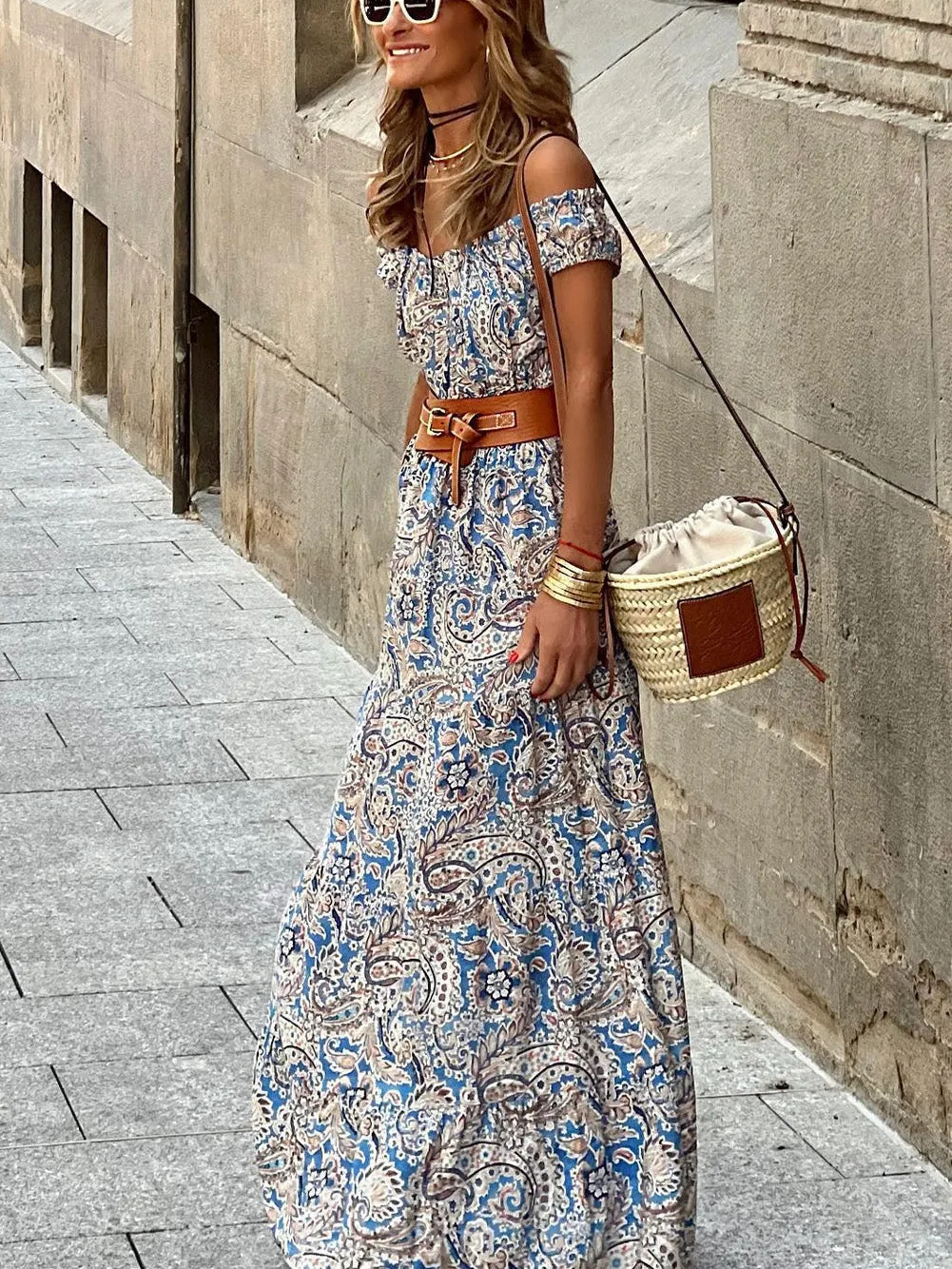 Blue and White Floral Print Wide-Leg Jumpsuit