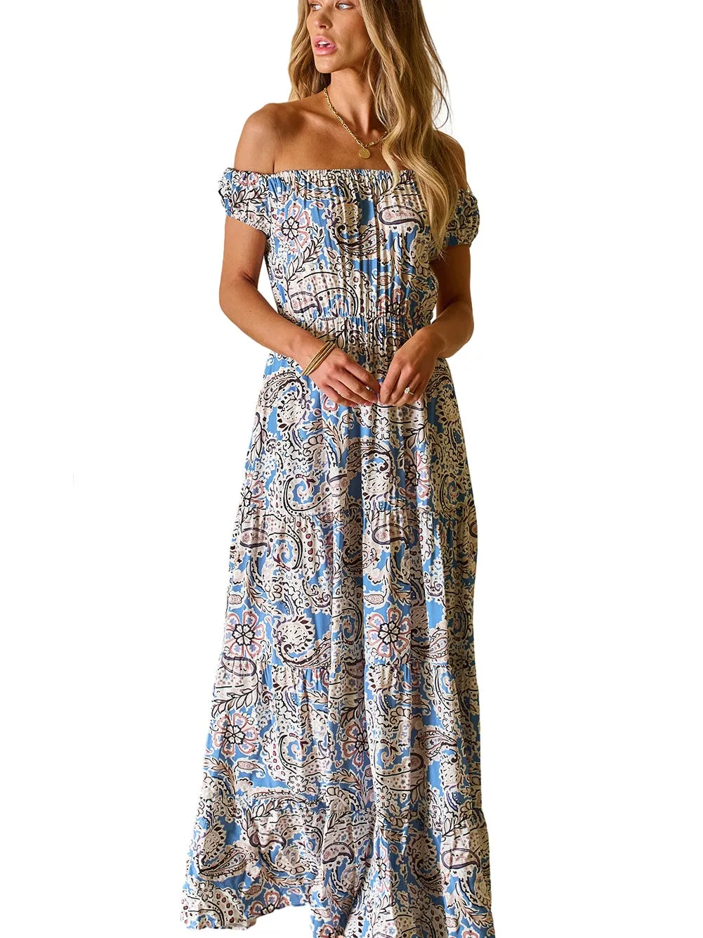 Blue and White Floral Print Wide-Leg Jumpsuit