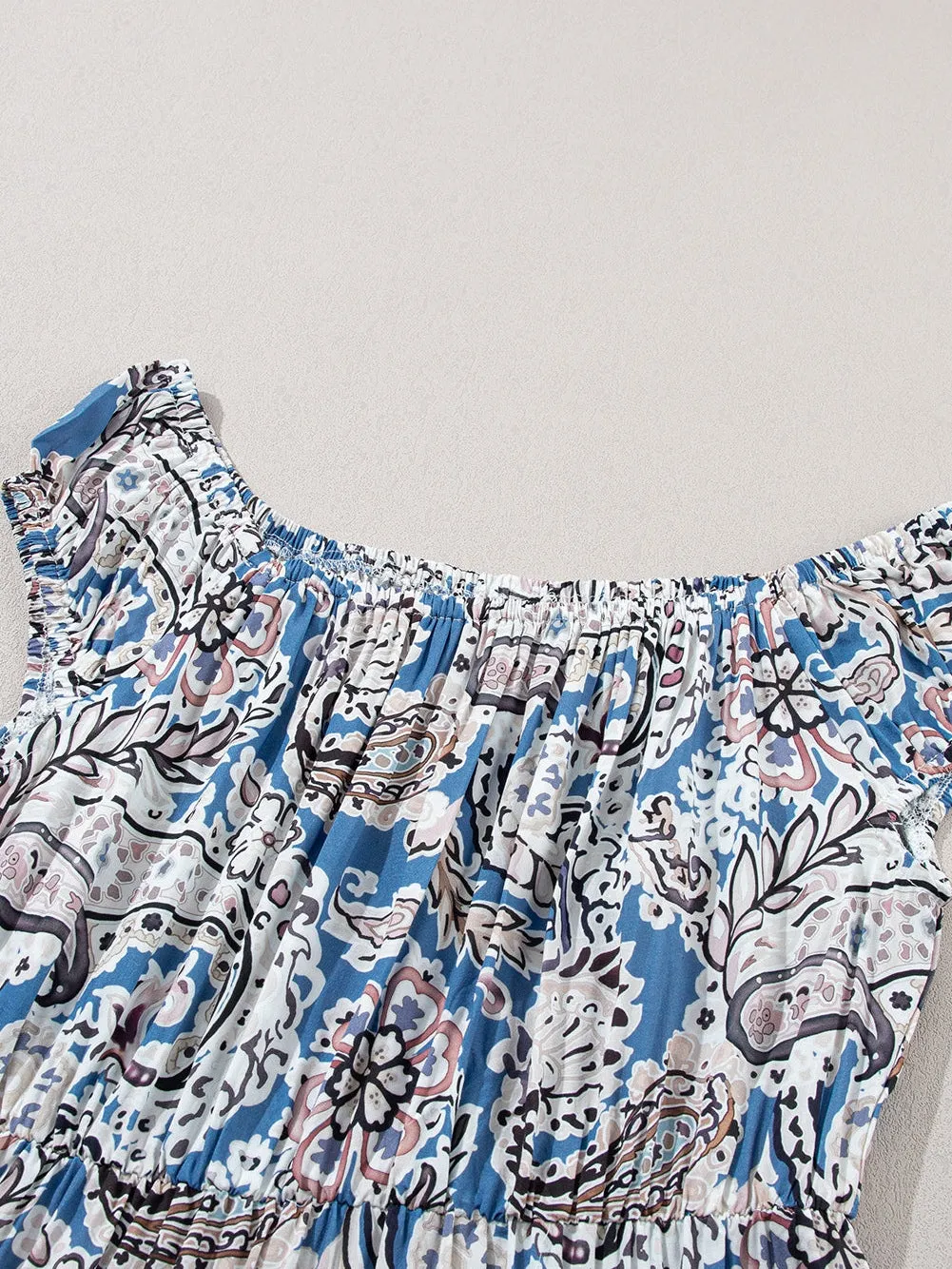 Blue and White Floral Print Wide-Leg Jumpsuit