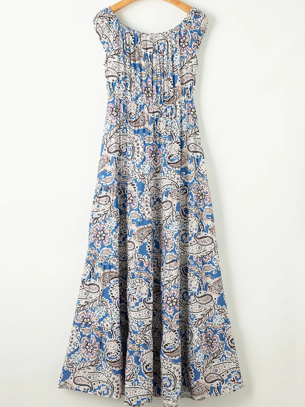 Blue and White Floral Print Wide-Leg Jumpsuit