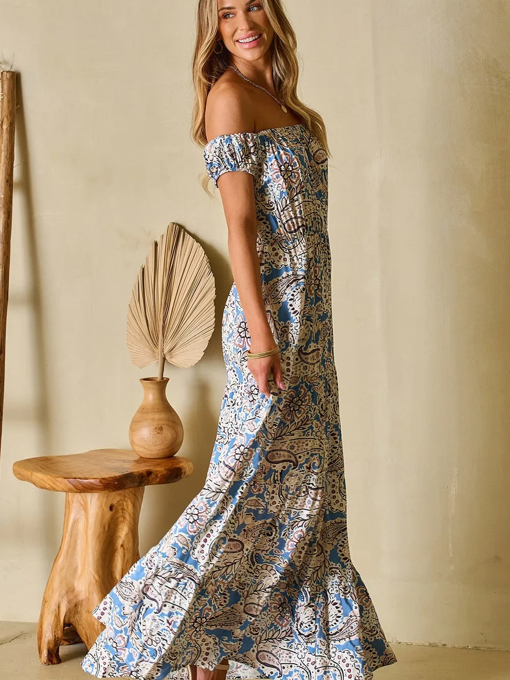 Blue and White Floral Print Wide-Leg Jumpsuit