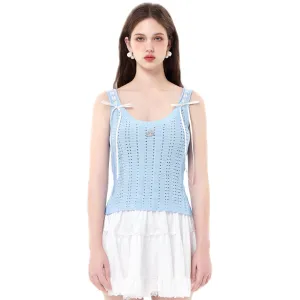 Blue Bow Cutout Knitted Vest