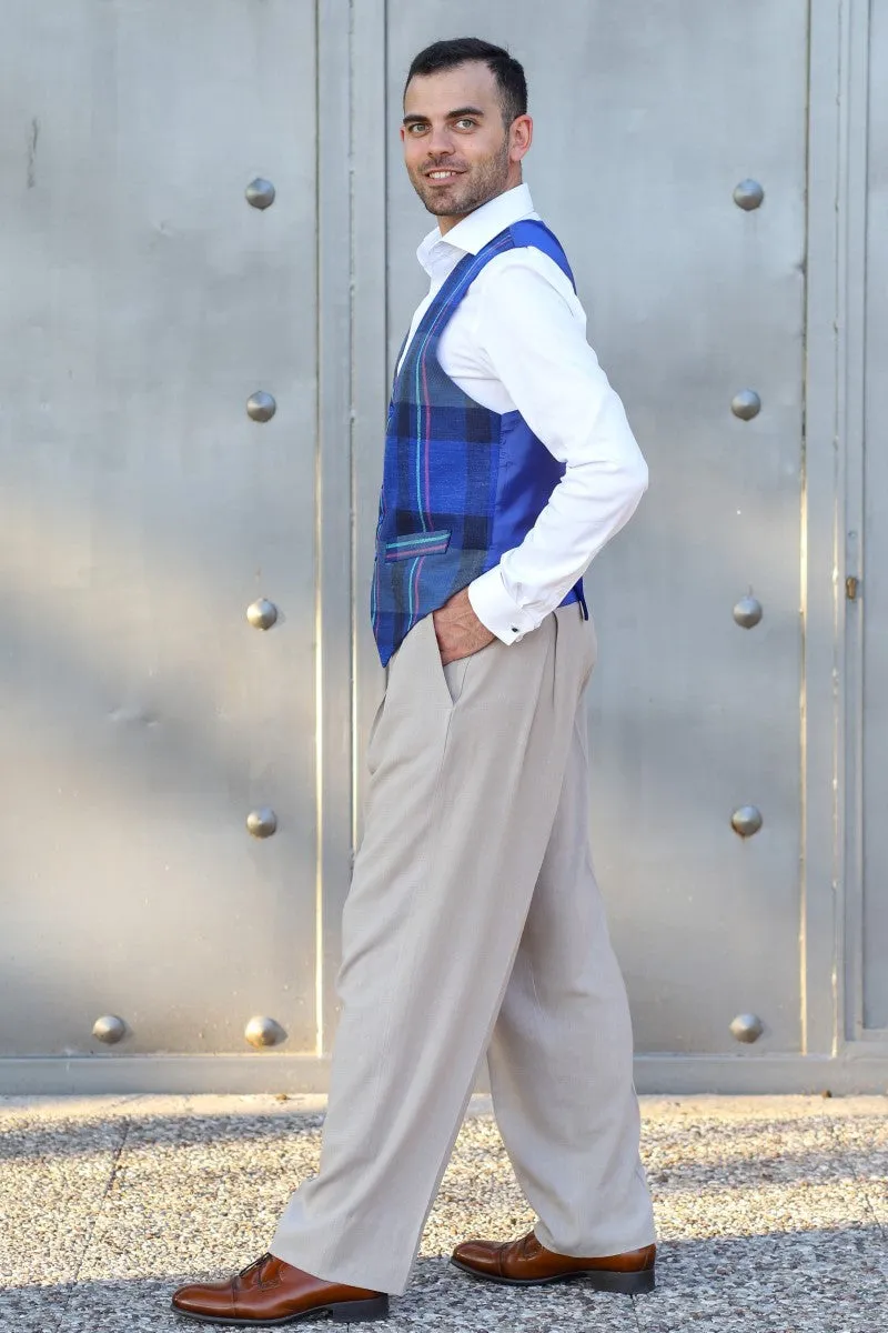 Blue Checkered Linen Tango Vest