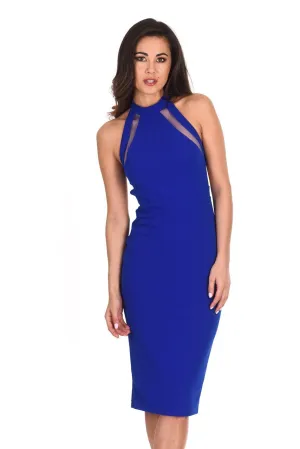 Blue Mesh Detail Bodycon Dress