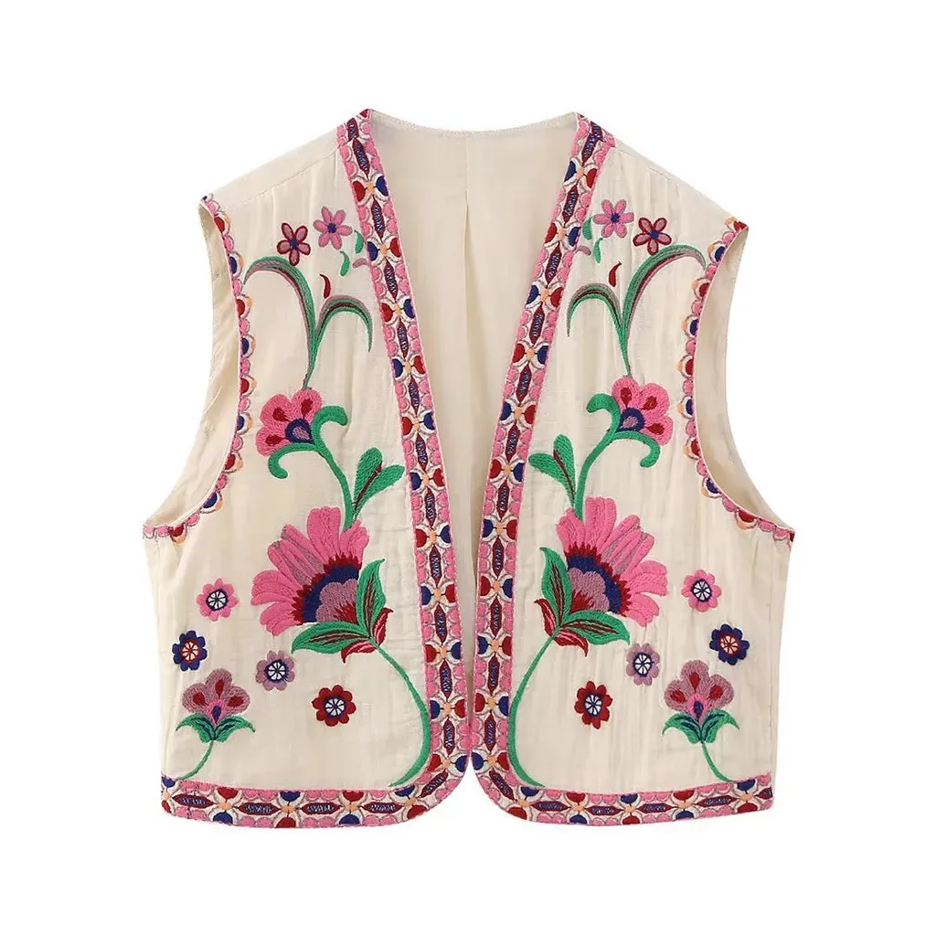 Bohemian Vintage Floral Embroidered Vest