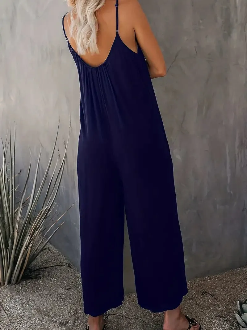 Boho Spaghetti Ruched Sleeveless Wide-Leg Jumpsuit