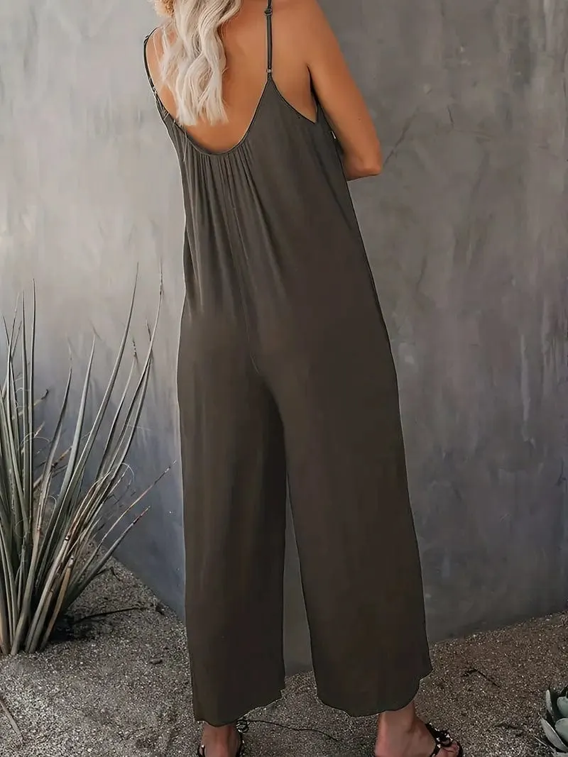 Boho Spaghetti Ruched Sleeveless Wide-Leg Jumpsuit