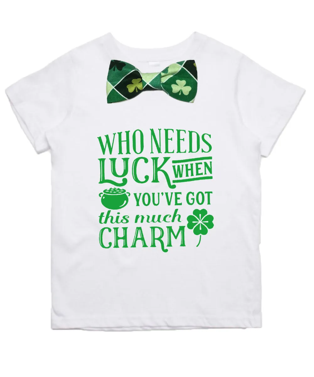 Boys St Patricks Day Shirt Lucky Charm Clover Bow Tie Cute Saying