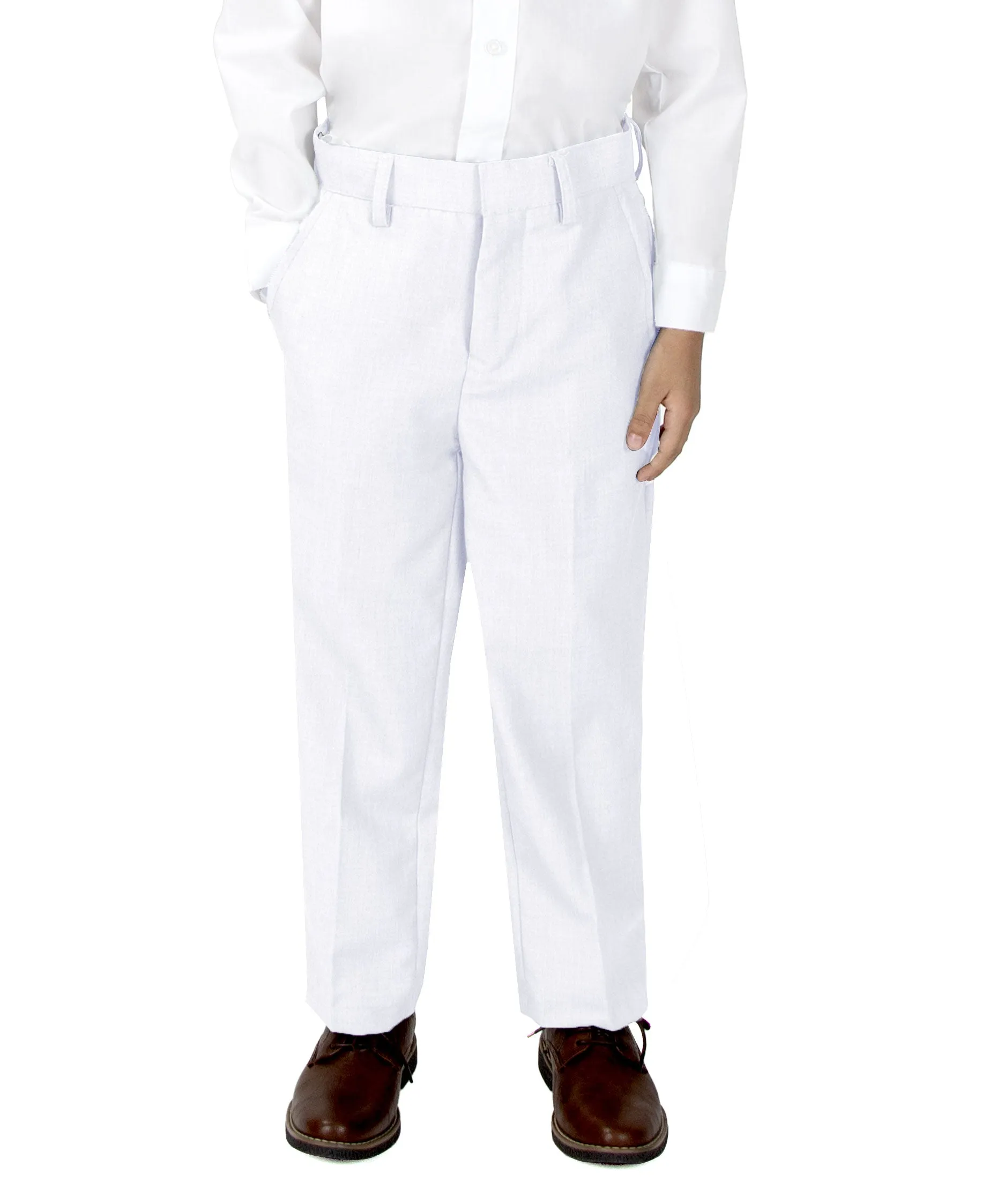 Boys' White Flat Front Dress Pants