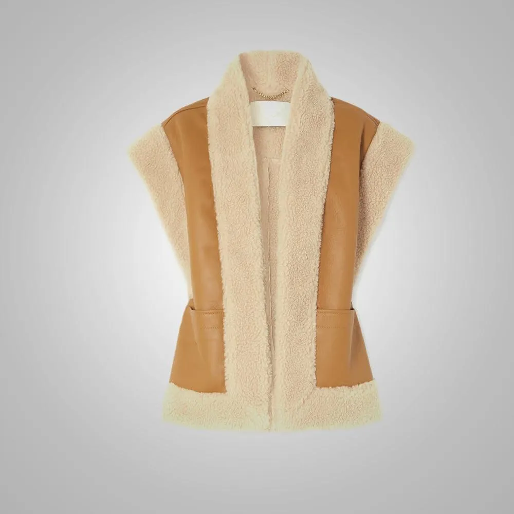 Brown Sheepskin Leather Vest Women