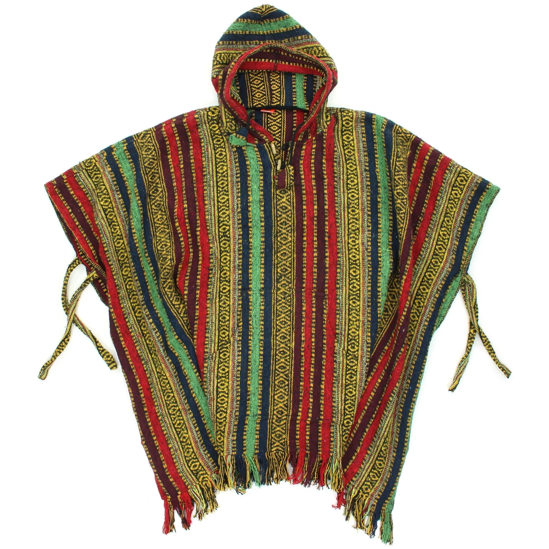 Brushed Cotton Hooded Poncho - Red Green