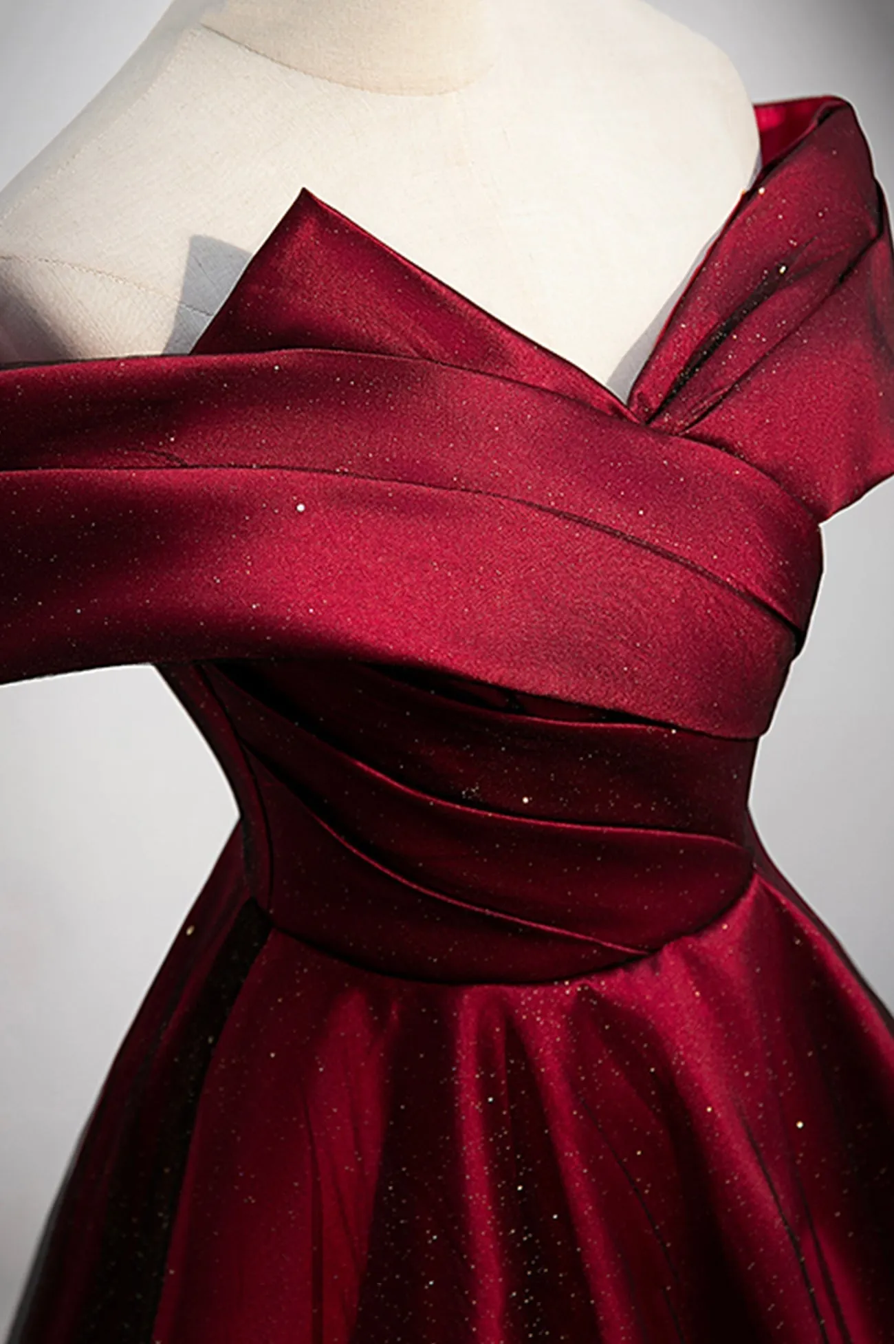 Burgundy Off the Shoulder Prom Dress, A-Line Evening Party Dress